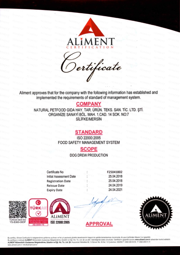 Natural Pet Food ISO 22000 Certificate